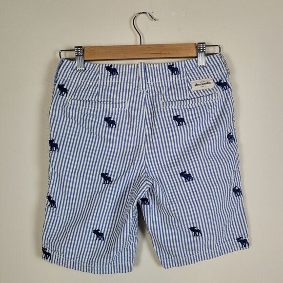 Abercrombie Kids Shorts 12 Blue White Stripes Seersucker Moose Print Chino - Picture 2 of 8